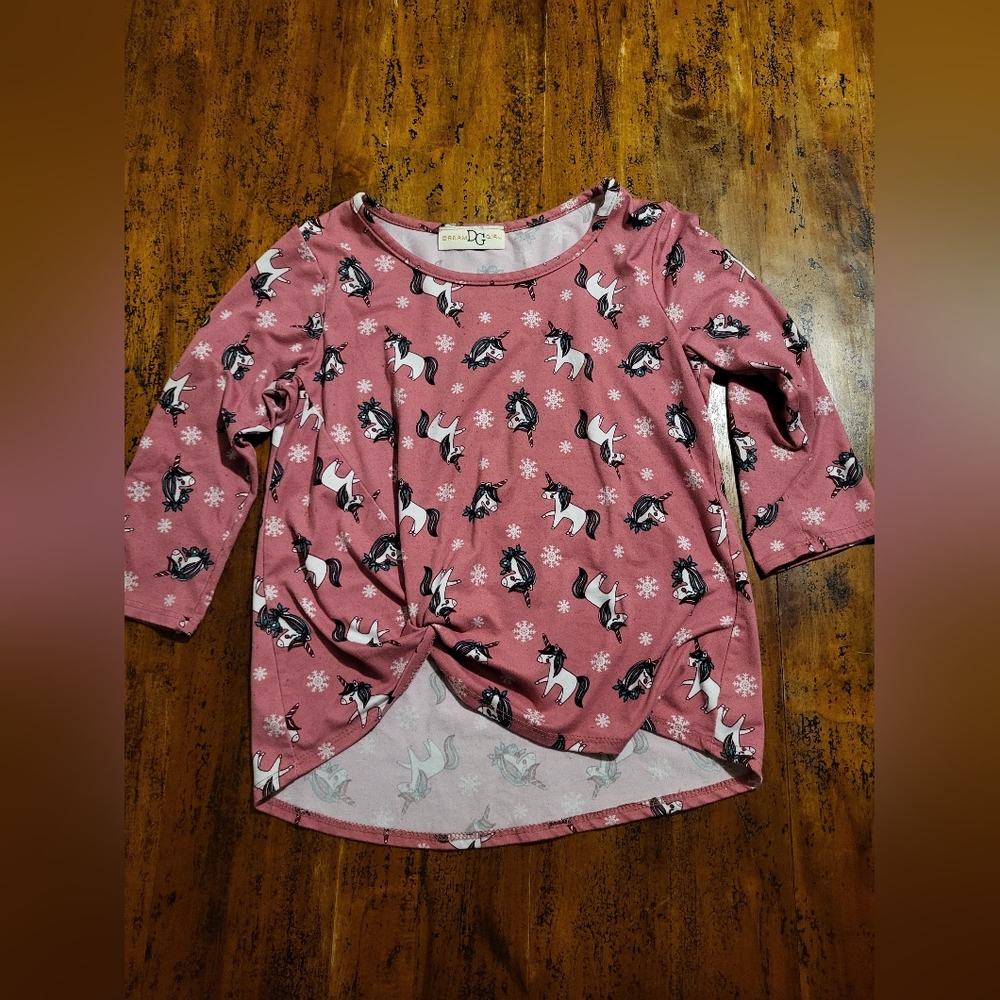 Girl's Dream Girl knotted 3/4 sleeve Pink Unicorn shirt size 7/8 or 10/12